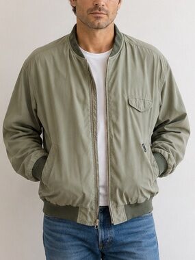 Faconnable Vintage Bomber Jacket Mens Large Green Full Zip Lightweight